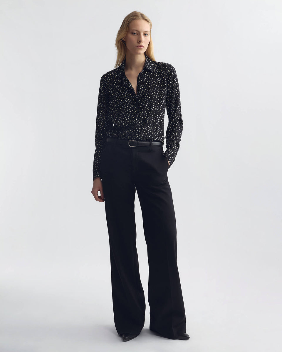 GAIA SILK SHIRT IN BLACK/IVORY STAR