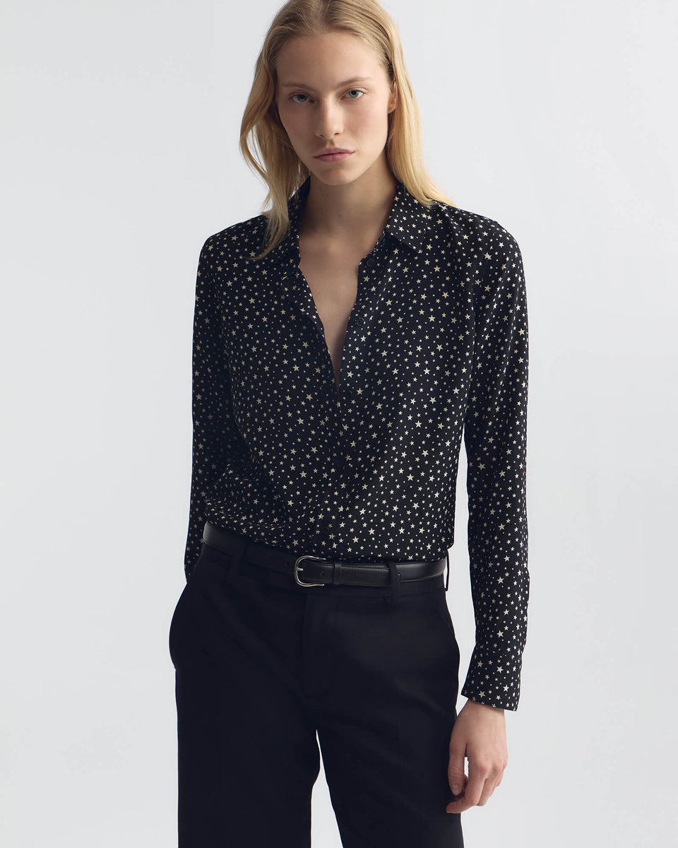 GAIA SILK SHIRT IN BLACK/IVORY STAR