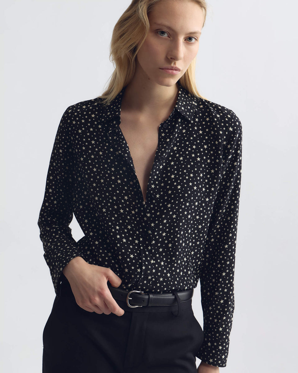 GAIA SILK SHIRT IN BLACK/IVORY STAR