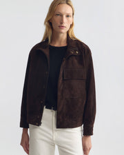 CIRQUE SUEDE JACKET IN CHOCOLATE BROWN
