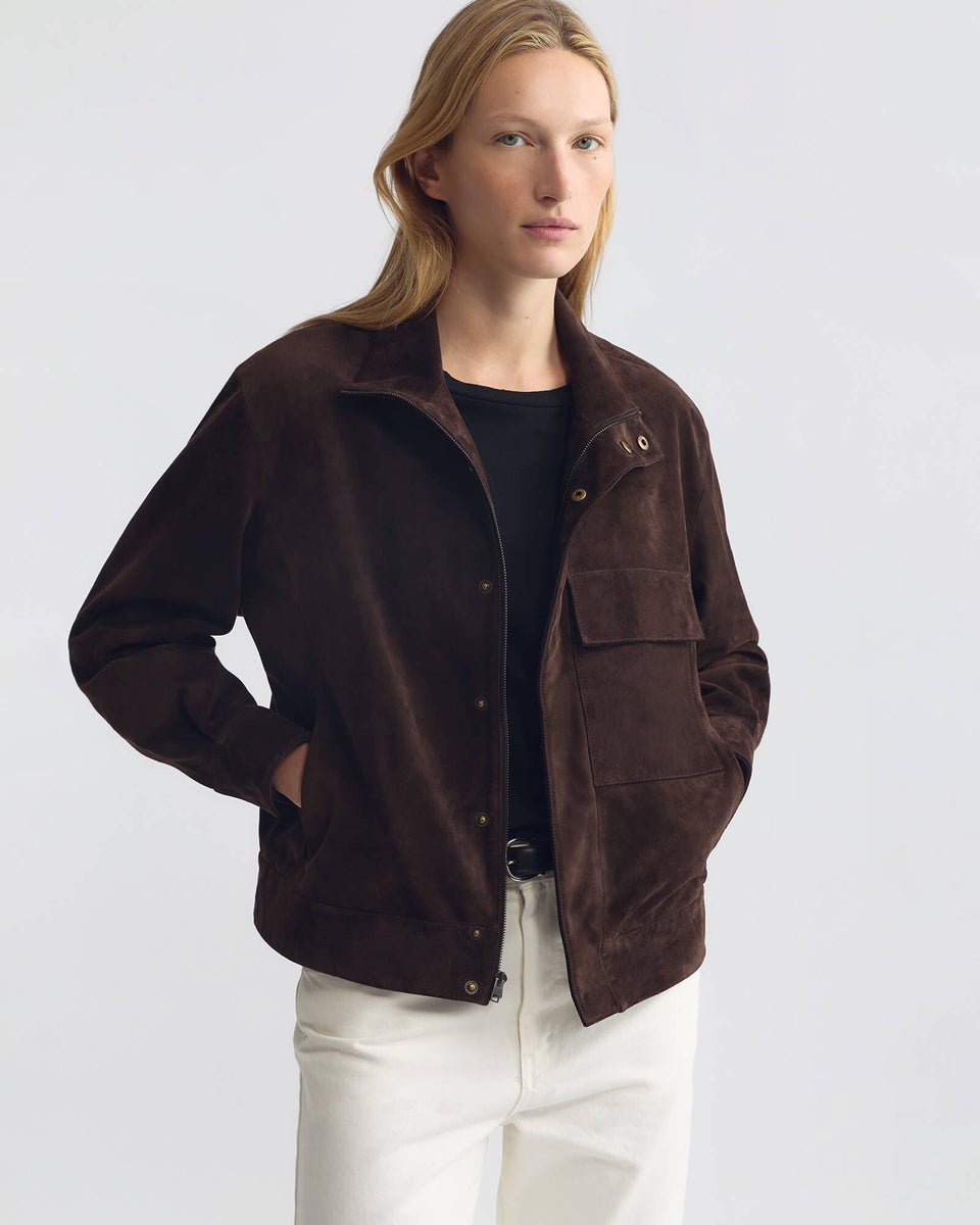 CIRQUE SUEDE JACKET IN CHOCOLATE BROWN