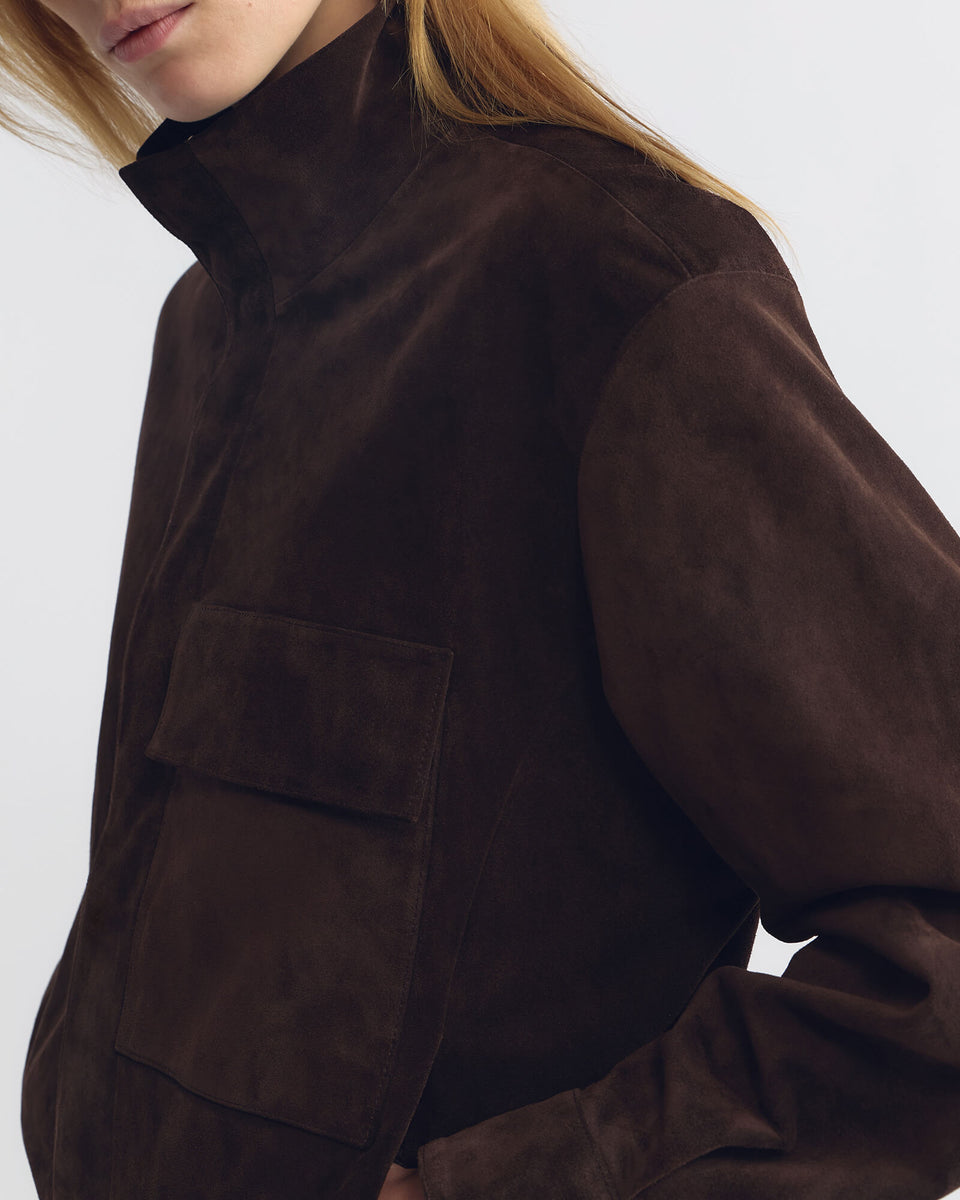 CIRQUE SUEDE JACKET IN CHOCOLATE BROWN