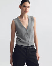 PORTER CASHMERE SWEATER VEST IN PEBBLE GREY HEATHER