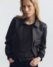 REDLEY LEATHER BOMBER JACKET IN DISTRESSED BLACK