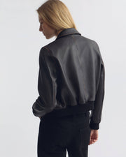 REDLEY LEATHER BOMBER JACKET IN DISTRESSED BLACK