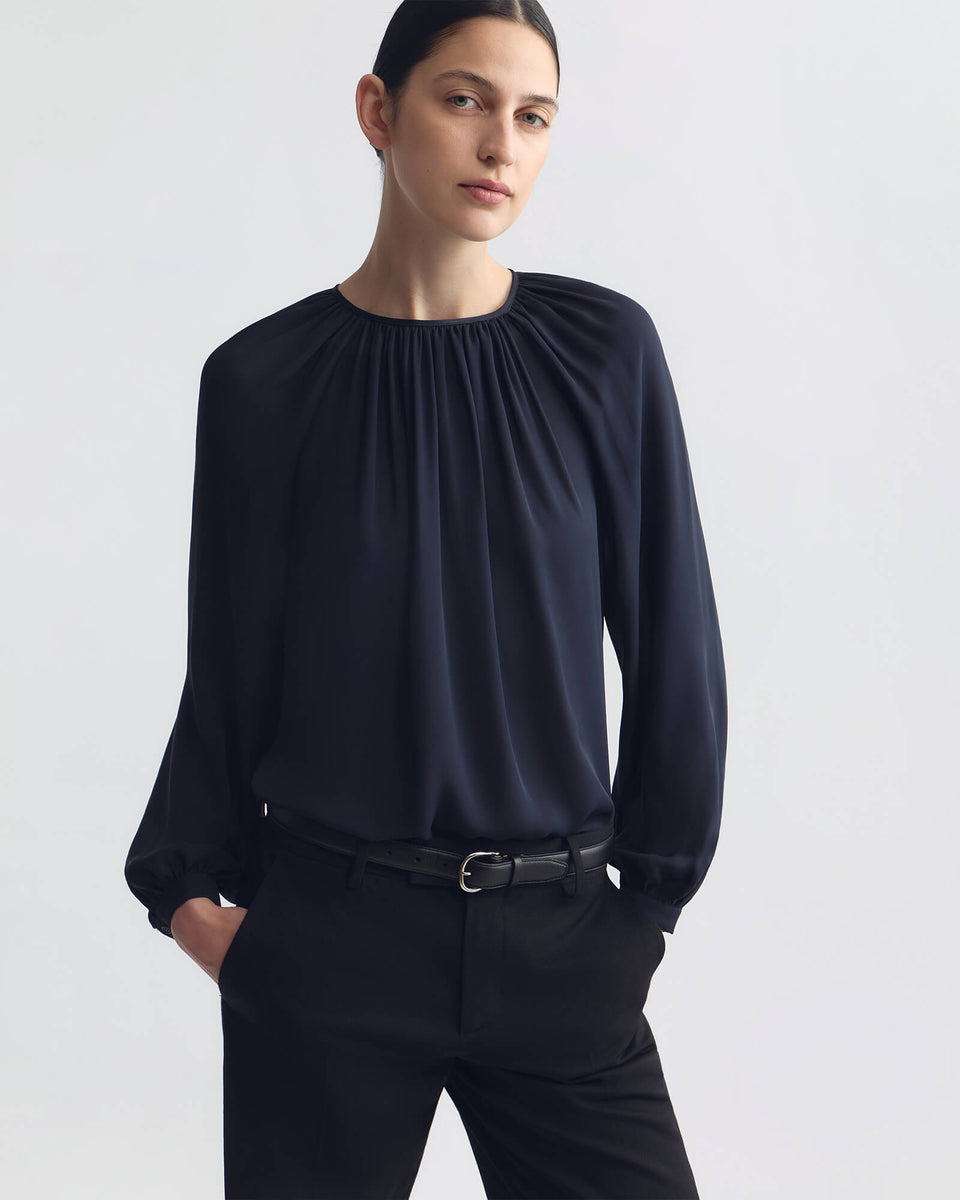 SAINT TROPEZ SILK BLOUSE IN MIDNIGHT
