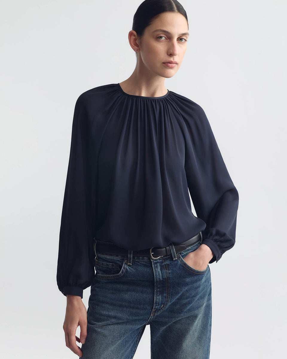 SAINT TROPEZ SILK BLOUSE IN MIDNIGHT