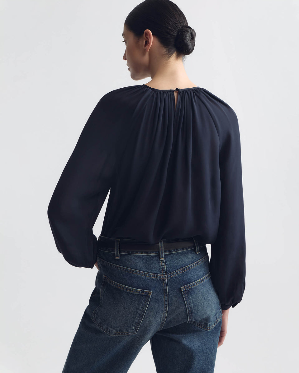 SAINT TROPEZ SILK BLOUSE IN MIDNIGHT