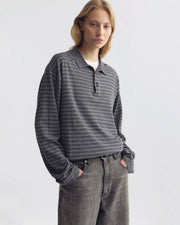FOLEY STRIPE POLO IN CHARCOAL/IVORY STRIPE