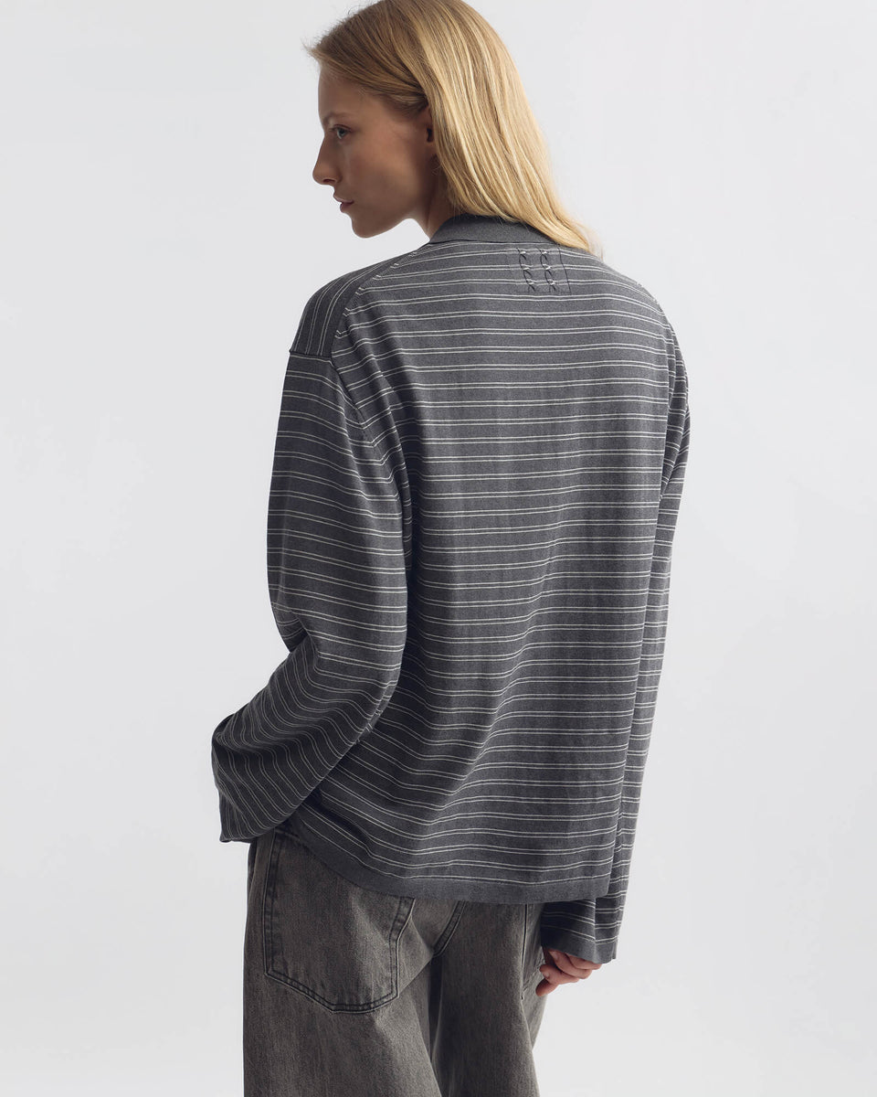 FOLEY STRIPE POLO IN CHARCOAL/IVORY STRIPE