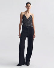 EMILE SILK CAMI TOP IN BLACK/IVORY STAR