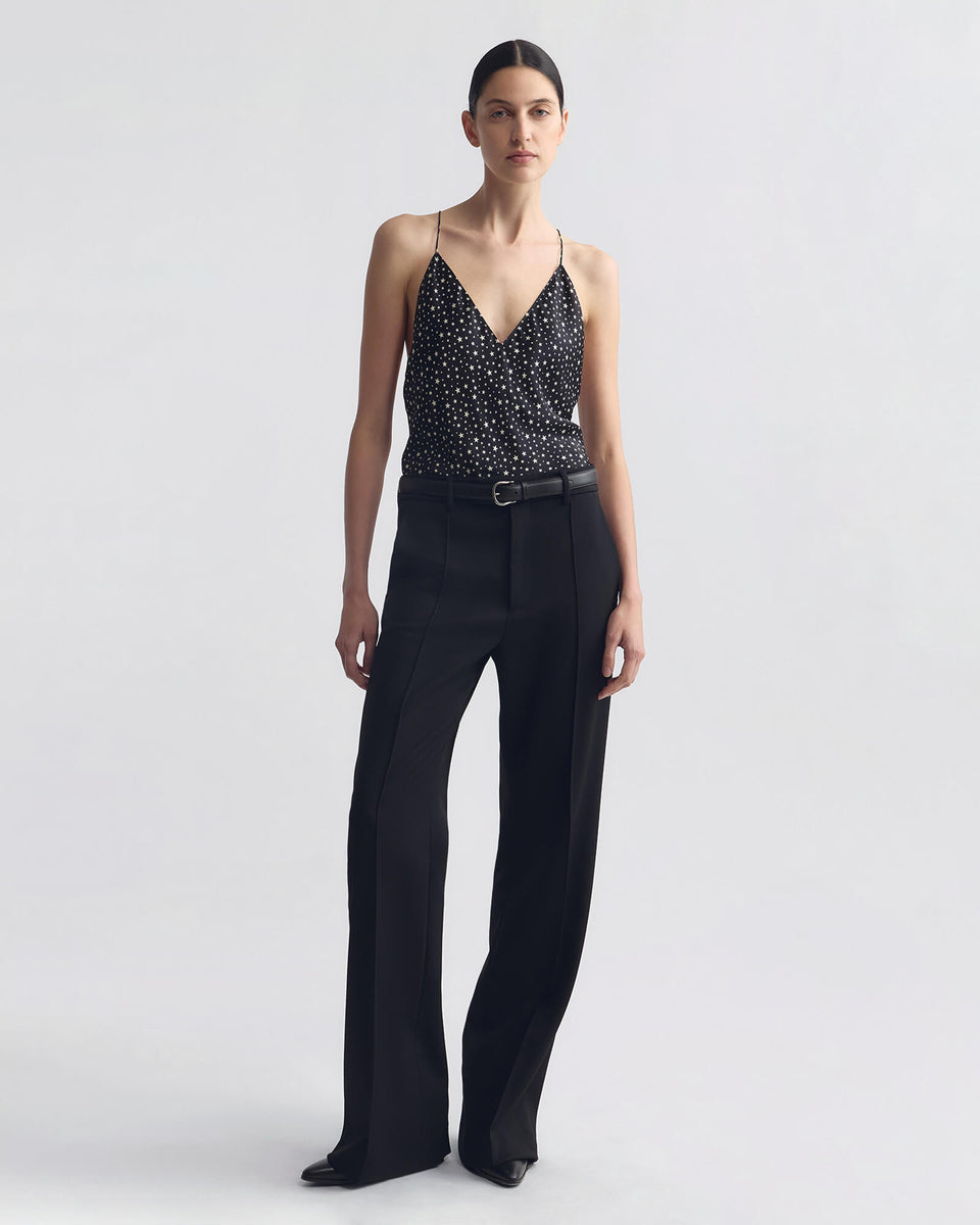 EMILE SILK CAMI TOP IN BLACK/IVORY STAR