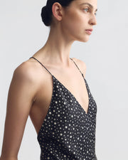 EMILE SILK CAMI TOP IN BLACK/IVORY STAR