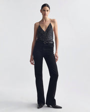 EMILE SILK CAMI TOP IN BLACK/IVORY STAR