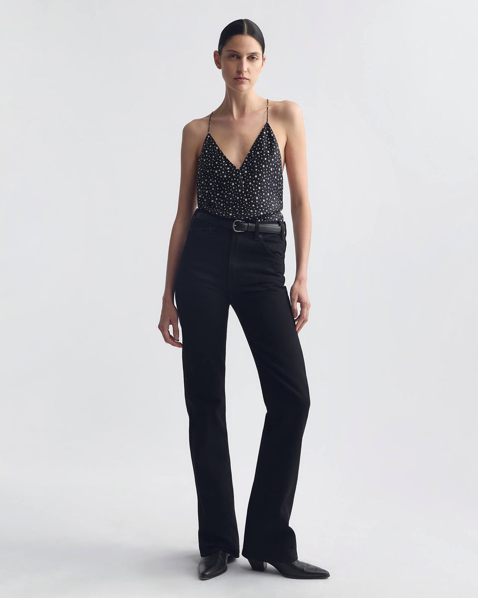 EMILE SILK CAMI TOP IN BLACK/IVORY STAR