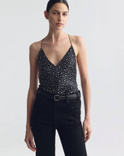 EMILE SILK CAMI TOP IN BLACK/IVORY STAR