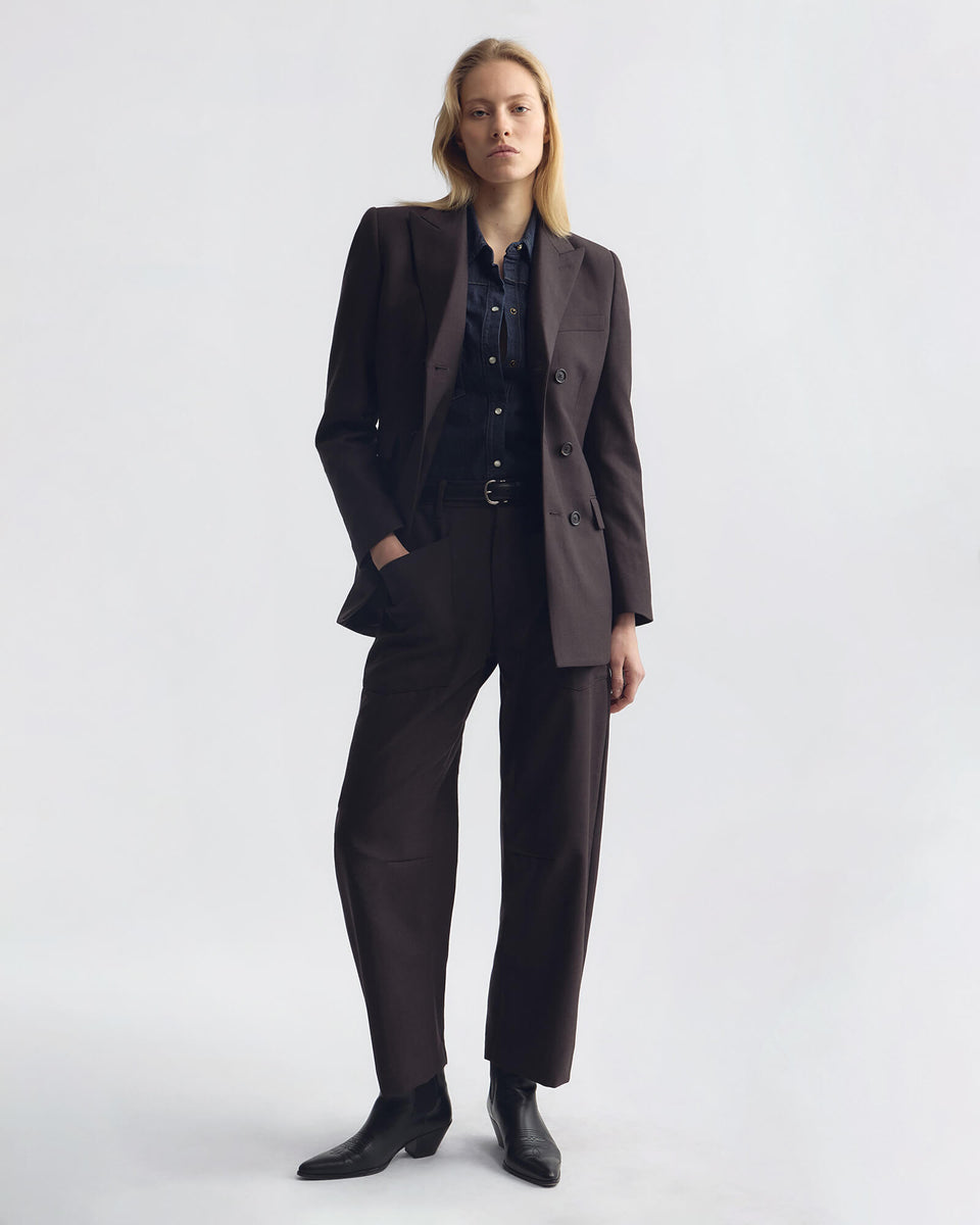 SHON WOOL PANT IN BROWN HERRINGBONE