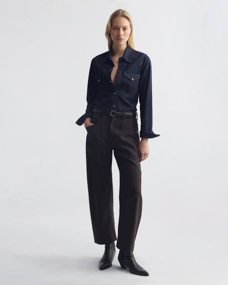 SHON WOOL PANT IN BROWN HERRINGBONE