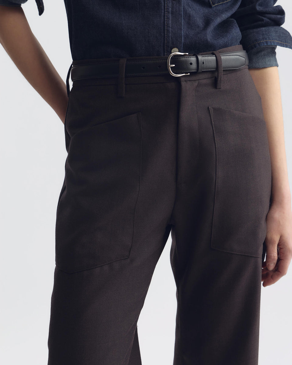 SHON WOOL PANT IN BROWN HERRINGBONE