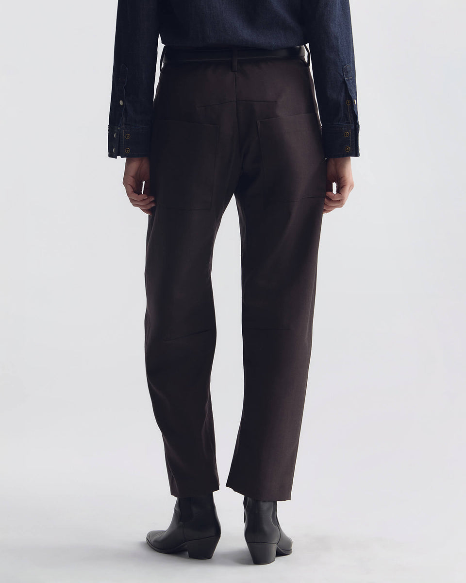 SHON WOOL PANT IN BROWN HERRINGBONE