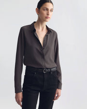 SIMONE SILK SHIRT IN CHOCOLATE BROWN