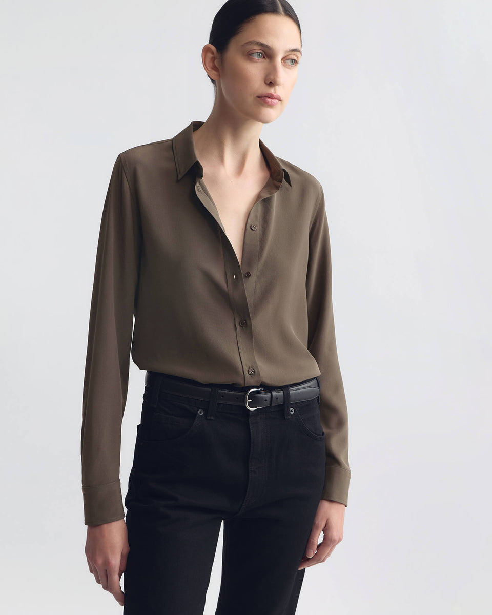 SIMONE SILK SHIRT IN CHOCOLATE BROWN