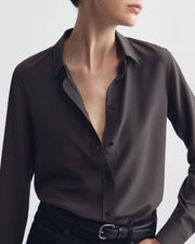 SIMONE SILK SHIRT IN CHOCOLATE BROWN