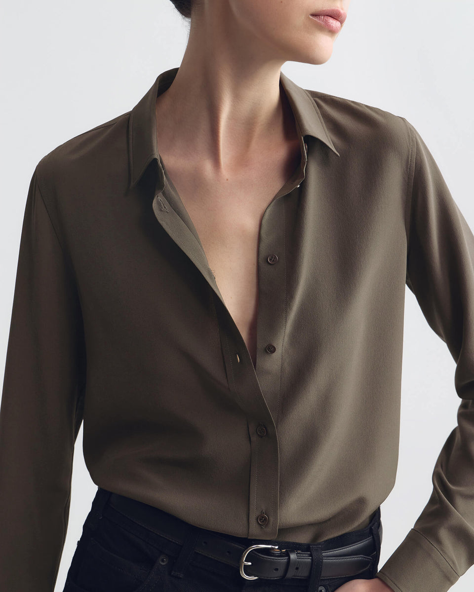 SIMONE SILK SHIRT IN CHOCOLATE BROWN