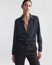 GAIA SILK SHIRT IN OBSIDIAN / IVORY POLKA DOT