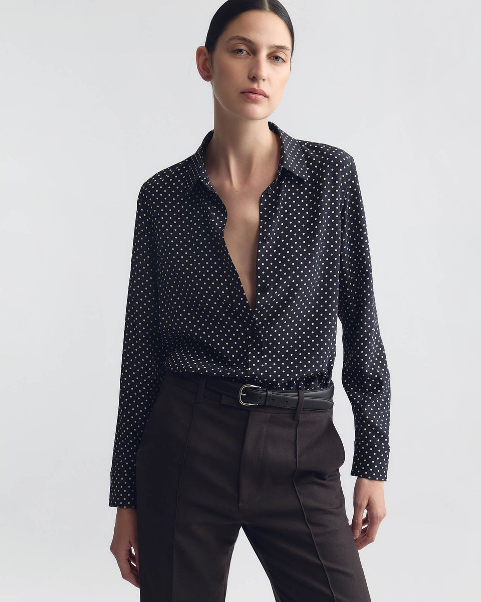 GAIA SILK SHIRT IN OBSIDIAN / IVORY POLKA DOT