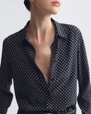 GAIA SILK SHIRT IN OBSIDIAN / IVORY POLKA DOT