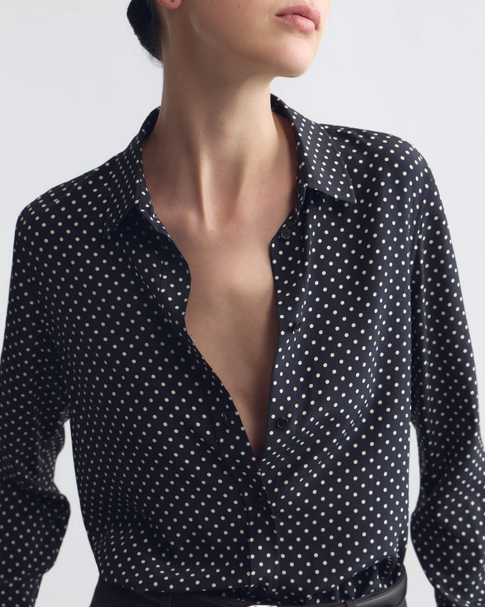 GAIA SILK SHIRT IN OBSIDIAN / IVORY POLKA DOT