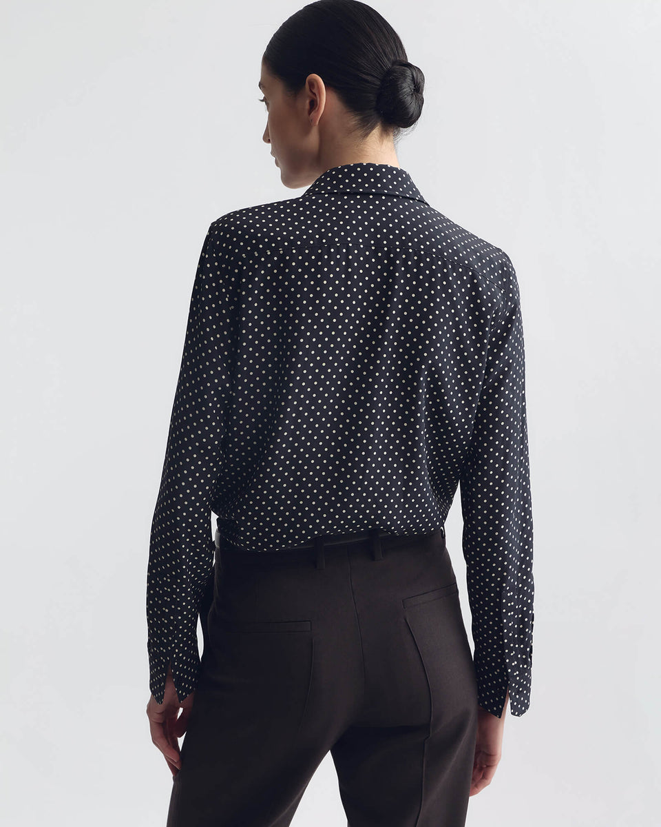 GAIA SILK SHIRT IN OBSIDIAN / IVORY POLKA DOT