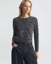 LAEVIN CASHMERE SWEATER IN PEBBLE GREY HEATHER/BLACK CHEETAH