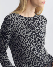 LAEVIN CASHMERE SWEATER IN PEBBLE GREY HEATHER/BLACK CHEETAH