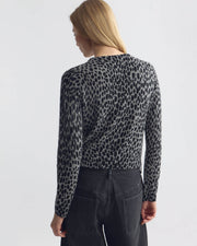 LAEVIN CASHMERE SWEATER IN PEBBLE GREY HEATHER/BLACK CHEETAH