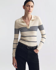 LUCILLE STRIPE CASHMERE POLO IN IVORY/NAVY STRIPE