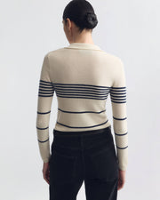 LUCILLE STRIPE CASHMERE POLO IN IVORY/NAVY STRIPE