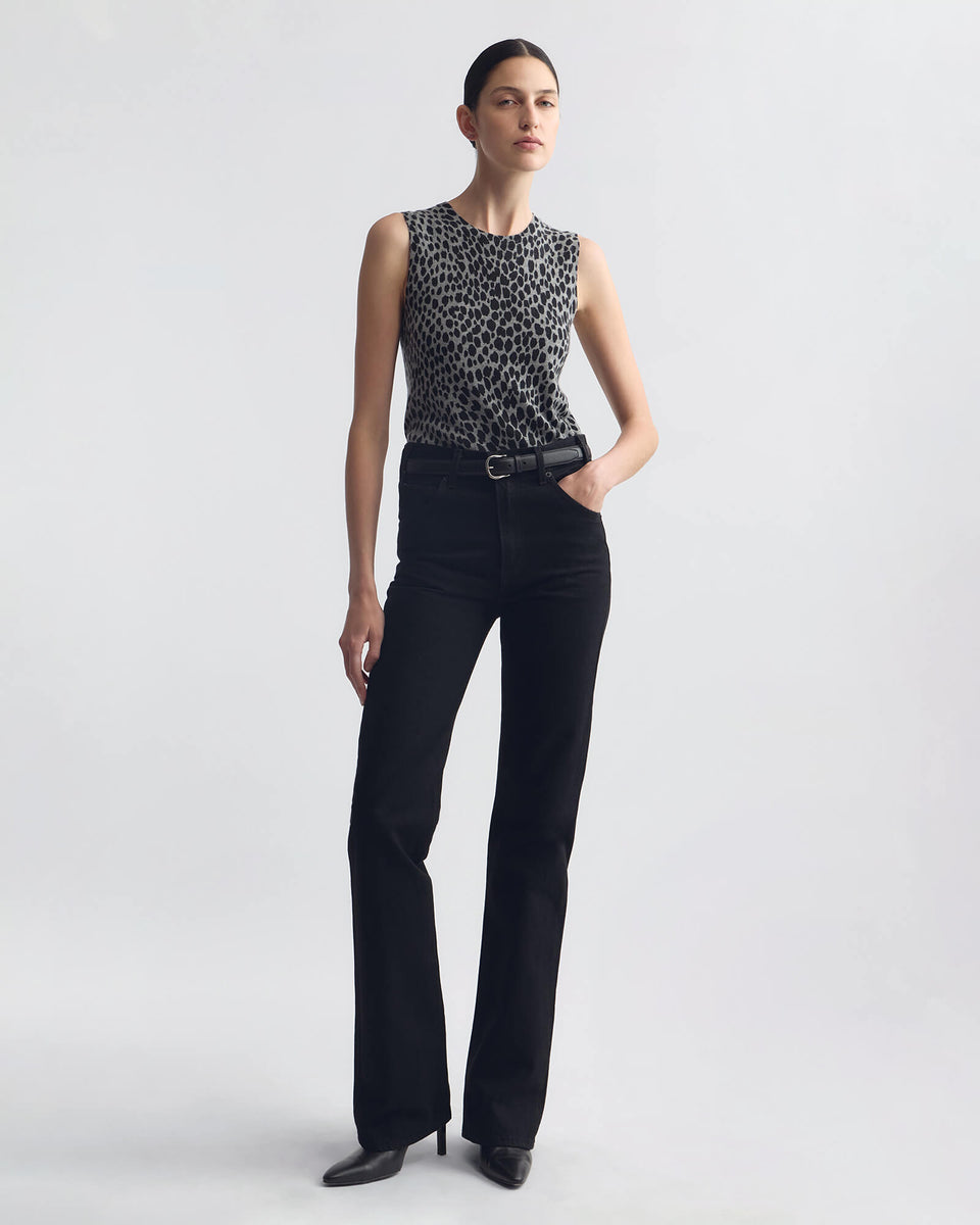 NESSA SWEATER TANK IN PEBBLE GREY HEATHER/BLACK CHEETAH