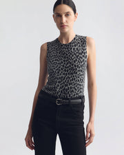 NESSA SWEATER TANK IN PEBBLE GREY HEATHER/BLACK CHEETAH