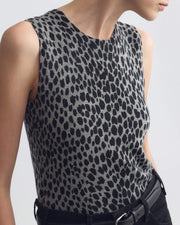 NESSA SWEATER TANK IN PEBBLE GREY HEATHER/BLACK CHEETAH