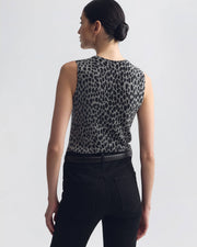 NESSA SWEATER TANK IN PEBBLE GREY HEATHER/BLACK CHEETAH