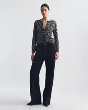 KEELAH CASHMERE CARDIGAN IN PEBBLE GREY HEATHER/BLACK CHEETAH