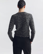 KEELAH CASHMERE CARDIGAN IN PEBBLE GREY HEATHER/BLACK CHEETAH