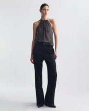 NIKKI HALTERNECK SILK TOP IN OBSIDIAN / IVORY POLKA DOT