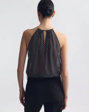NIKKI HALTERNECK SILK TOP IN OBSIDIAN / IVORY POLKA DOT