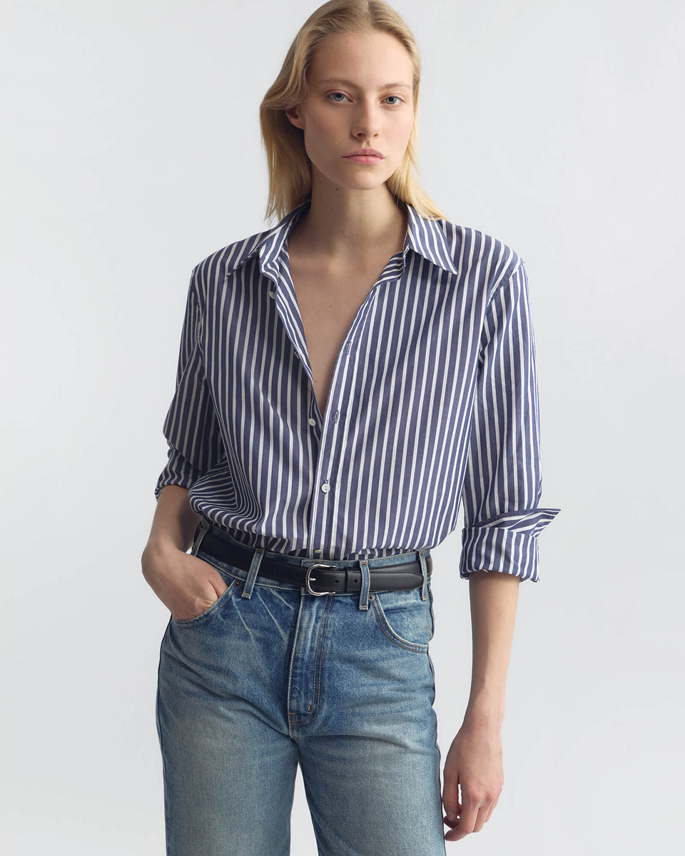 RAPHAEL CLASSIC SHIRT IN MIDNIGHT/WHITE STRIPE