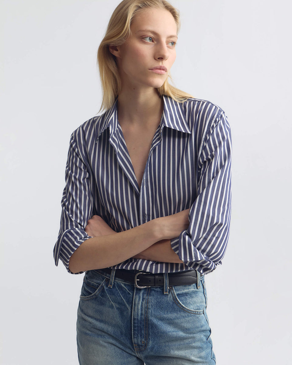 RAPHAEL CLASSIC SHIRT IN MIDNIGHT/WHITE STRIPE