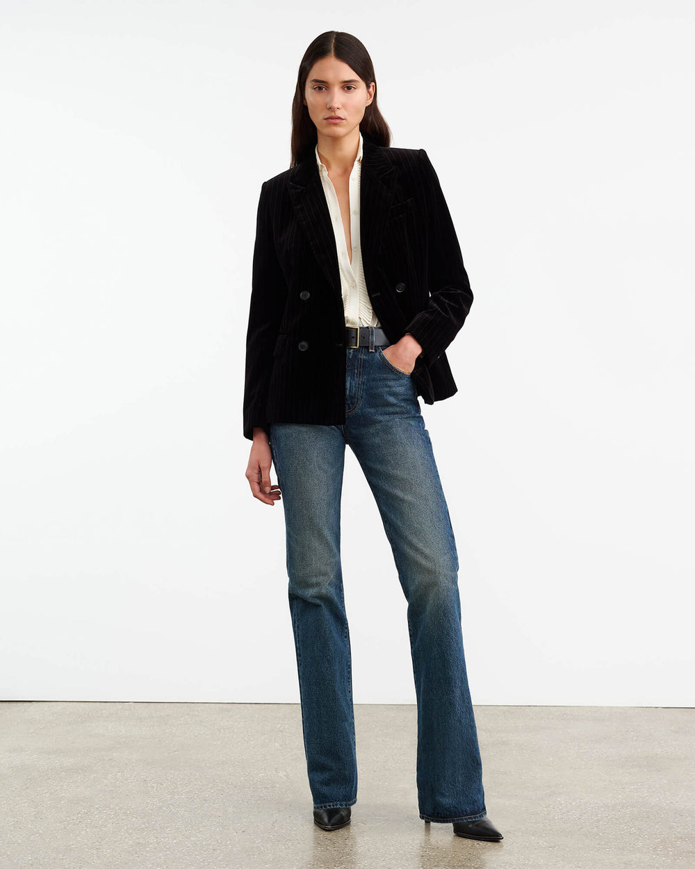VEDA VELVET JACKET IN BLACK PINSTRIPE