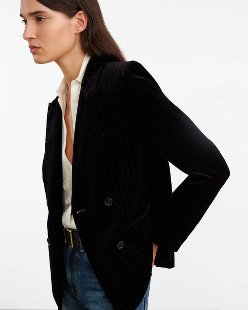 VEDA VELVET JACKET IN BLACK PINSTRIPE